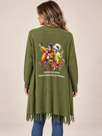 CARDIGAN CON FRANGE E STAMPA RETRO